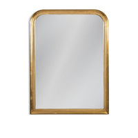Gold beaded overmantle style mirror, classic shaped mirror, against a neutral background.