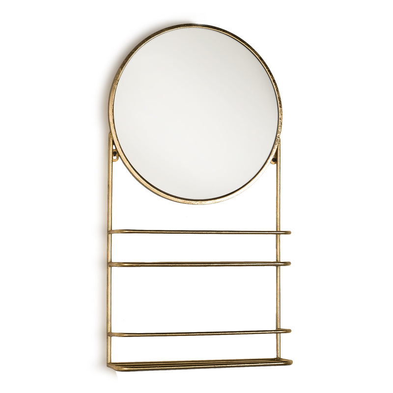 Gold Shelf Unit With Round  Mirror - 77cm