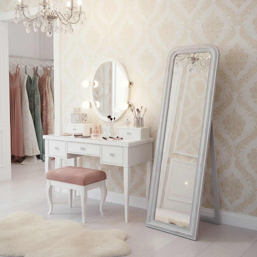 free standing mirror in a dressing room