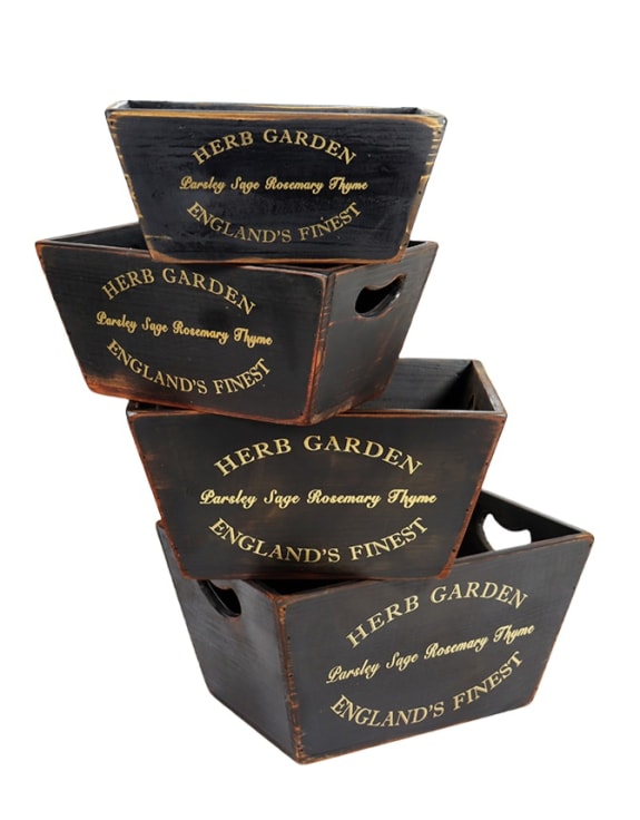 Herb Garden Storage Boxes - Black Wooden Crates