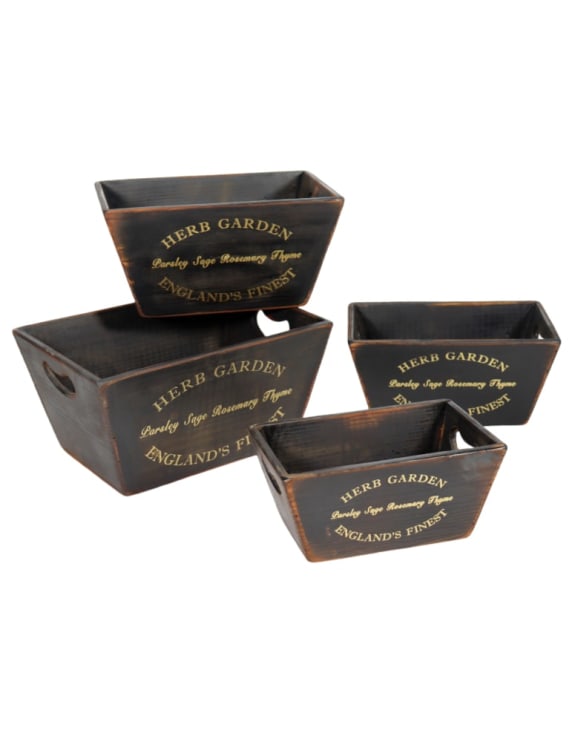 Herb Garden Storage Boxes - Black Wooden Crates