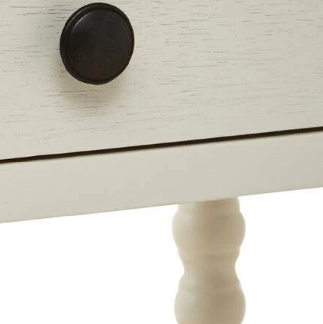 Close-up of the two drawers on the ivory painted desk