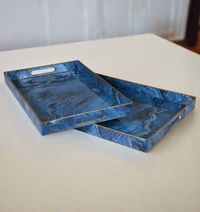 Set of 2 Blue Marbled Trays