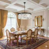 This chandelier brings together a sleek black frame and shimmering prism-cut crystals to create a soft, sparkling glow that instantly warms the room.