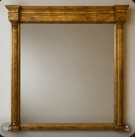 Oversized Wooden Gilt Column Mirror 150 x 150 cm