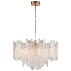 Icicle shard chandelier with textured glass panels at varying heights to refract the lights. 