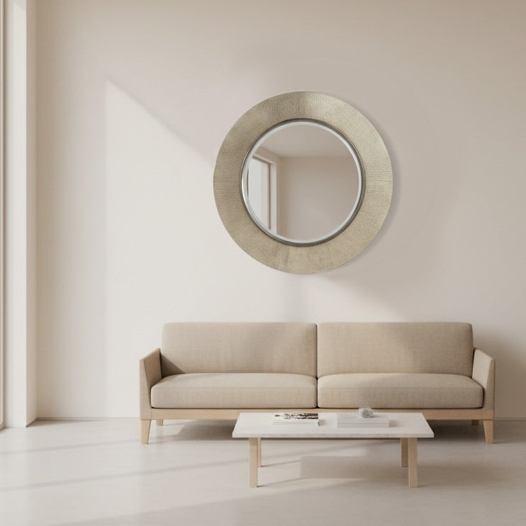 A really luxurious mirror, with a soft brushed finish. Above a fireplace in a living room, over a console table in an entryway, any room will only be enhanced by the addition of this mirror.