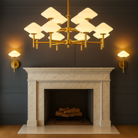 White Glass and Gilt Metal Pendant - Twelve Light