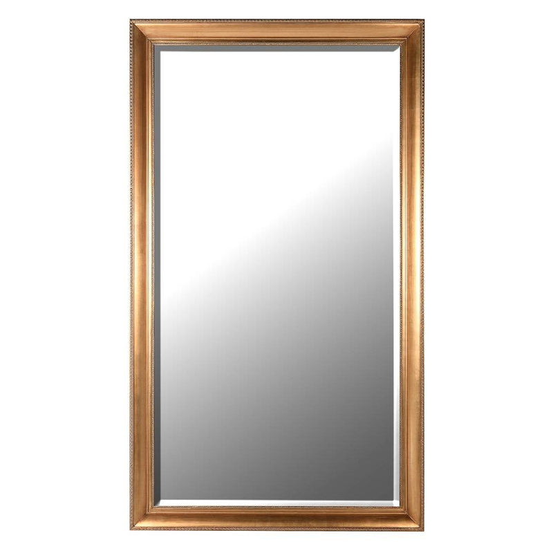 Large, simple, beaded framed gilt mirror.&nbsp; An elegant mirror in a deep gilt finish.&nbsp; The simplicity of the beaded, swept frame belies the effect of this stunning mirror.&nbsp; Perfect to add a luxurious glamour to an entryway, sitting room, fabulous in a dressing room this mirror works anywhere, the beveled frame flashing out light wherever it is placed.
