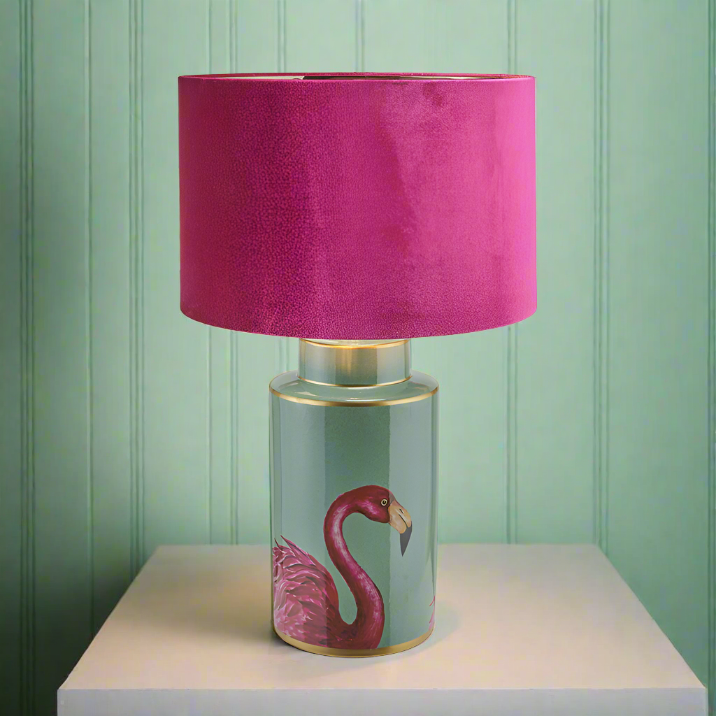 Extra large ceramic flamingo lamp, a larger version of our very popular flamingo.&nbsp; Huge impact in any setting.&nbsp; We've added a bright pink velvet shade to our base, but you can add a shade of your choosing.&nbsp; We have a wide selection of suitable shades on our website.&nbsp; This lamp base really needs to be shown, it is a spectacular mixture of colours and will add vibrancy to any setting.&nbsp;