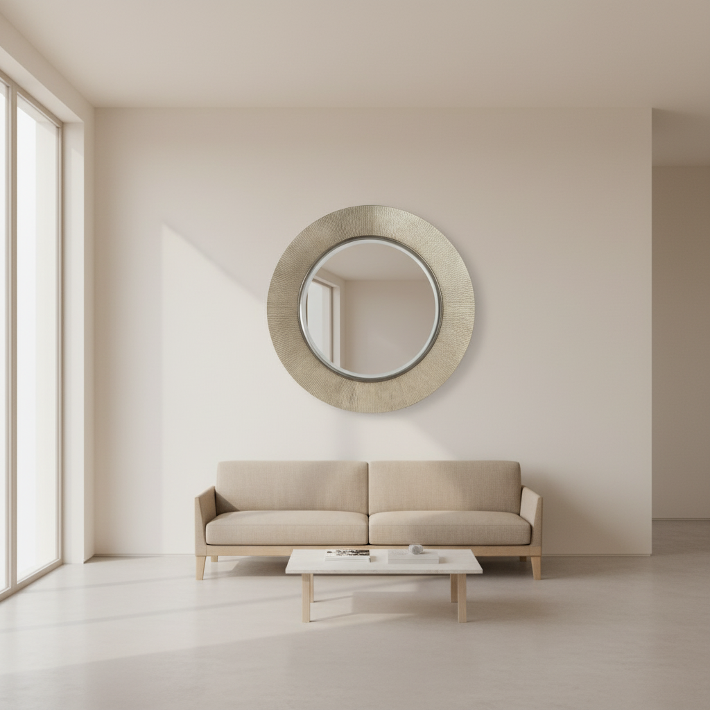 A really luxurious mirror, with a soft brushed finish. The gunmetal colour just adds to the really high end look.&nbsp; This finish on this mirror is very high end and would add glamour and sophistication to any interior. Above a fireplace in a living room, over a console table in an entryway, any room will only be enhanced by the addition of this mirror.