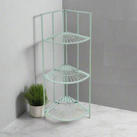 Folding corner shelf unit with 3 shelves in a painted blue colour. Perfect indoor or out, in a bathroom for towels, in a garden or conservatory displaying plants, a really versatile piece of furniture.