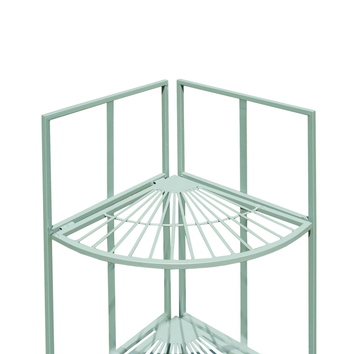 Folding corner shelf unit with 4 shelves in a painted blue colour. Perfect indoor or out, in a bathroom for towels, in a garden or conservatory displaying plants, a really versatile piece of furniture
