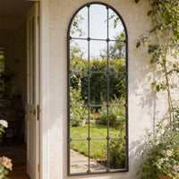 Full Length Black Iron Arched Window Mirror