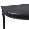 Exceptionally long, black, curved console table, The curved metal top on four slender legs, turned at the top with a gilt band. A modern take on a Georgian table. A great table for a country house or a period house in the city.