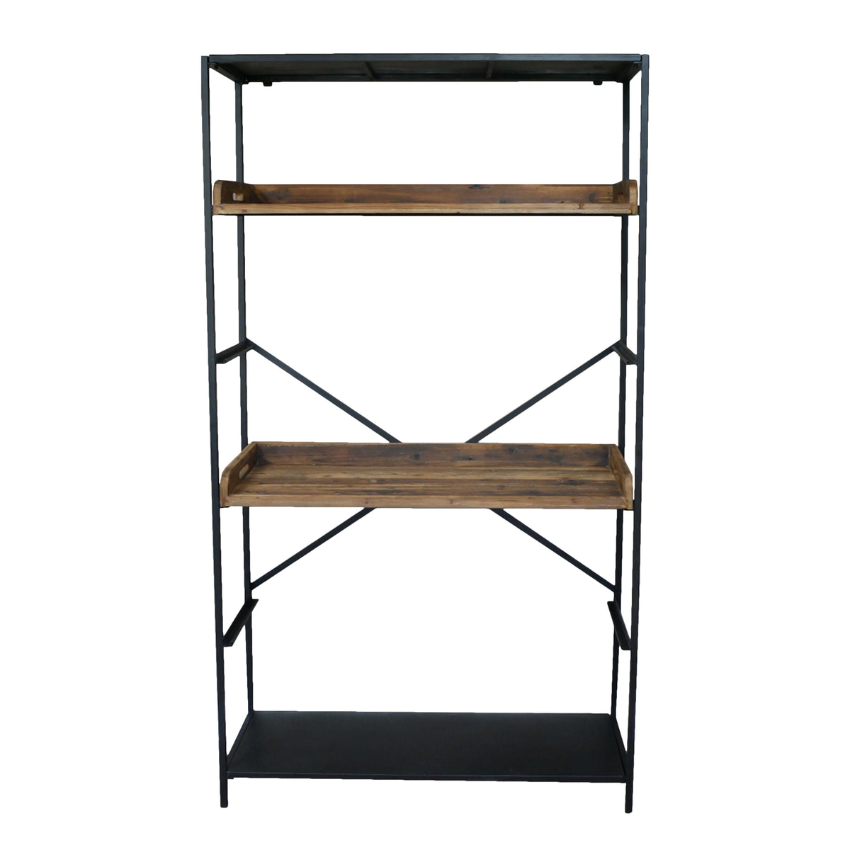 Made from iron and reclaimed wood. Two shelves in total can be moved into various positions, this is the most useful storage in any room.