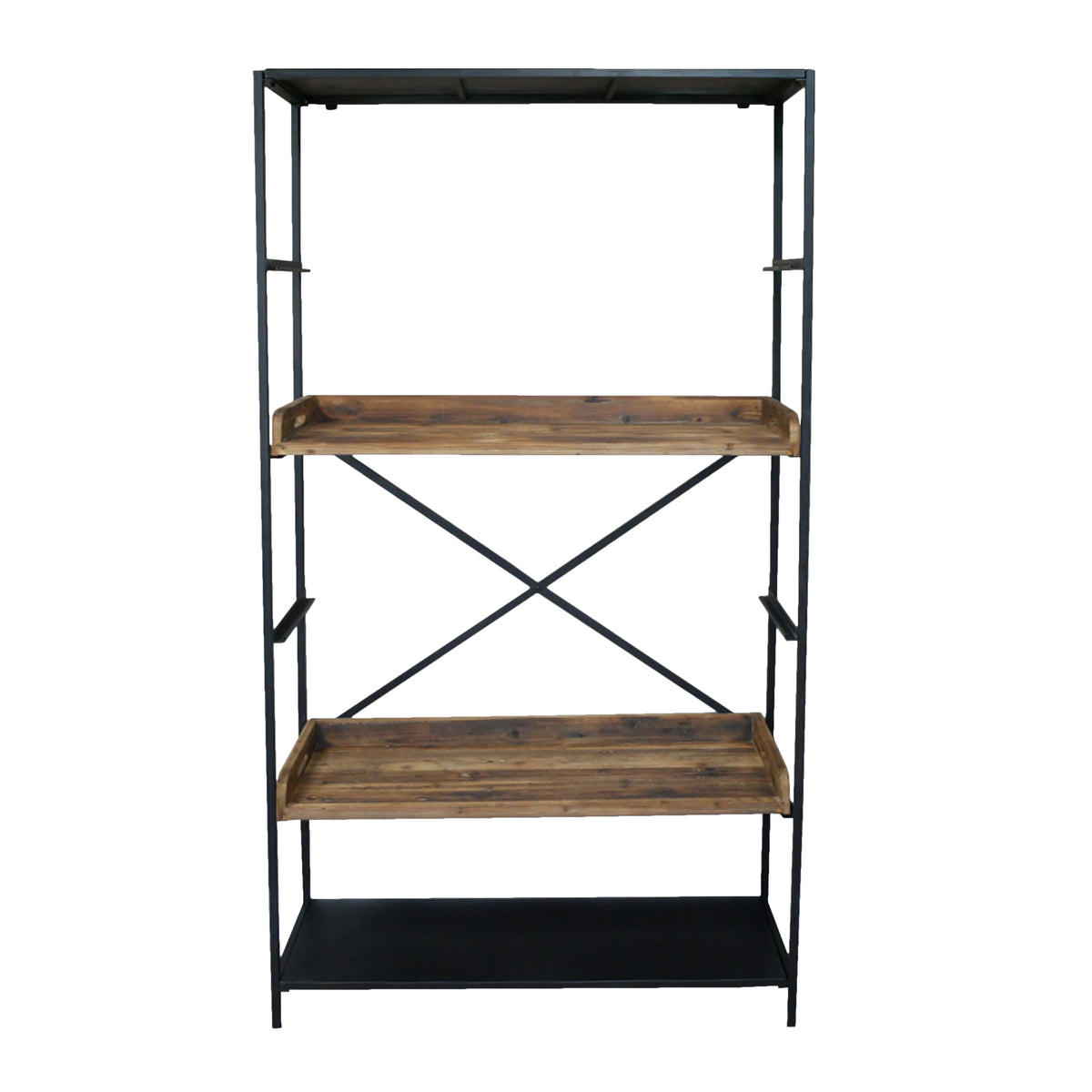 Made from iron and reclaimed wood. Two shelves in total can be moved into various positions, this is the most useful storage in any room.