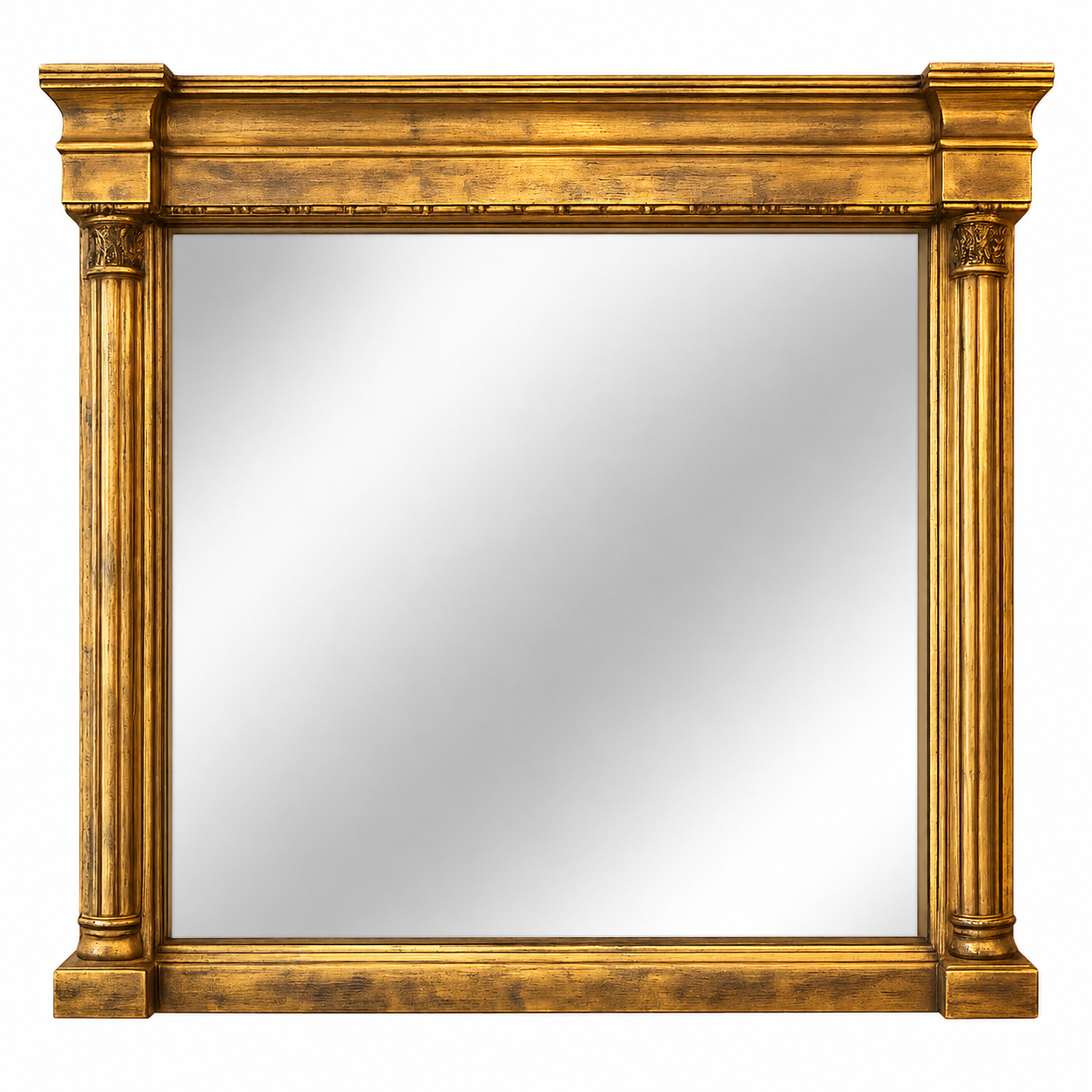 Gold-framed mirror on a white background