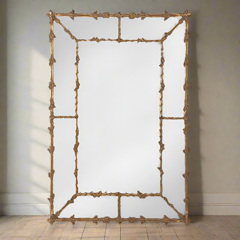 Gilt Panel Leaf Motif Mirror - panelled bevelled glass sides really reflect any light in the vicinity of this stunning metal mirror. Add a touch of grandeur to any space - gorgeous. A classic vintage frame of brushed gilt foliage adds a touch of luxury to any wall
