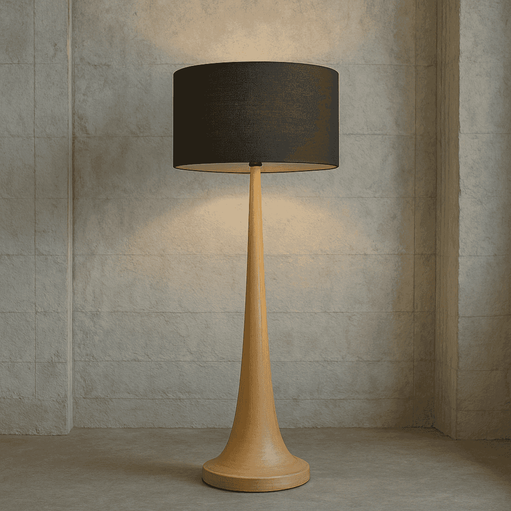 Tall natural wooden floor lamp base with a smooth tapered shape and light wood finish.