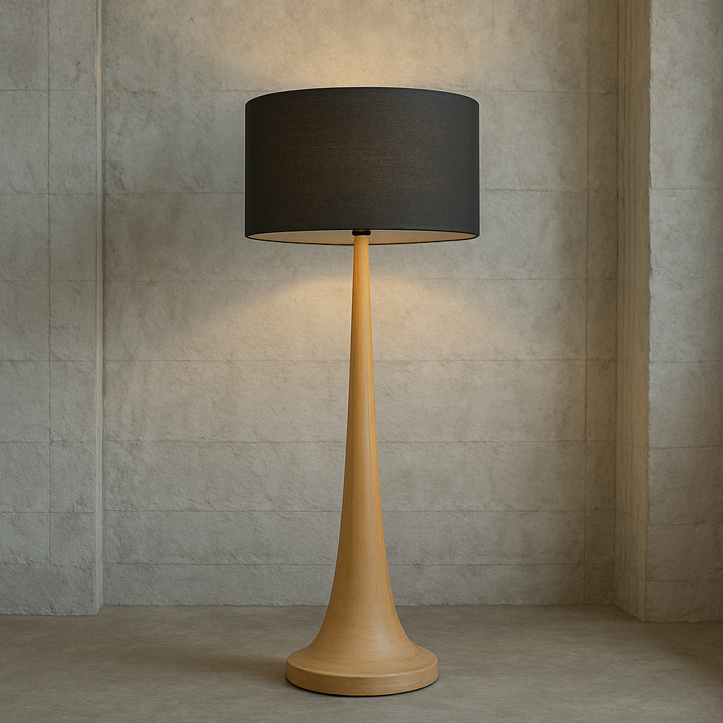 Tall natural wooden floor lamp base with a smooth tapered shape and light wood finish.