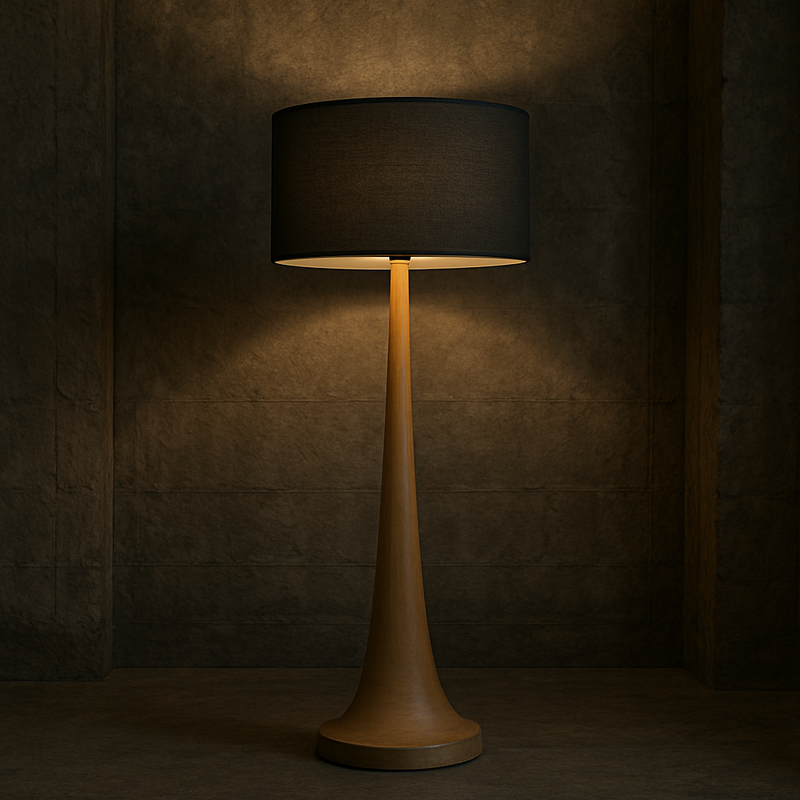 Tall natural wooden floor lamp base with a smooth tapered shape and light wood finish.