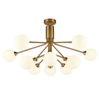 Twelve light opaque glass globe ceiling pendant in brushed brass finish