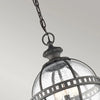 Outdoor black globe pendant light with clear seeded glass and classic lantern-style metal frame, IP44 rated for elegant exterior lighting.