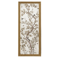A framed vertical wall art print featuring a delicate botanical scene with birds perched on branches, 