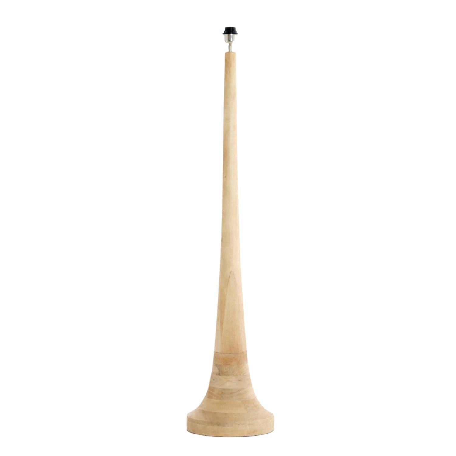 Tall natural wooden floor lamp base with a smooth tapered shape and light wood finish.