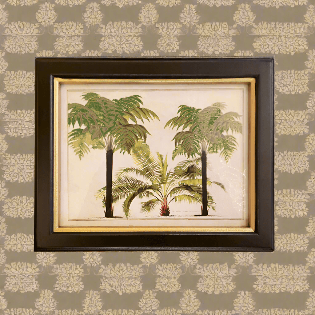 Shop small palm tree print, 20x25cm. Perfect wall decor addition with classic frame. Elevate interiors with this stylish art piece.