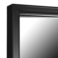 Tall, black metal rectangular mirror with three squares to the top, a great window mirror. Perfect used outside or indoor.Always a great way to allow light and perspective into a space. 