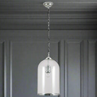 A great glass pendant with Brass or Nickel rim at the Base and same colour ceiling rose. Perfect hall light, on a neutral background.