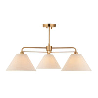 Three light brass pendant with shades on a plain white background