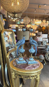 Bronze and Porcelain Parrot Candleholders