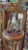 Green Parrots Bronze & Porcelain Candleholders Pair