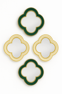 Green and cream quatrefoil mirrors with gold beading frames for home decor