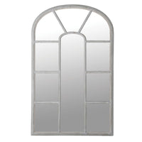 Tall grey painted window mirror with attractive curved panels in a rubbed, vintage finish. Perfect mirror for your hall or sitting room, window mirrors fool the eye, making the area feel so much larger. 