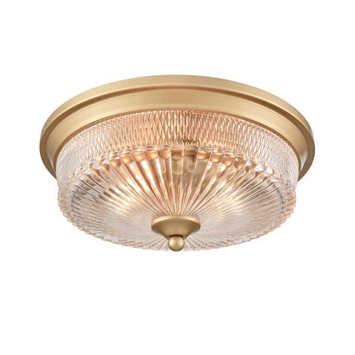 Ribbed cut glass flush ceiling light with brushed gold finish