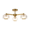 Ribbed Glass 3-Light Semi Flush Mount Ceiling Light – Modern Gold Pendant Fixture for Living Room, Bedroom, Hallway