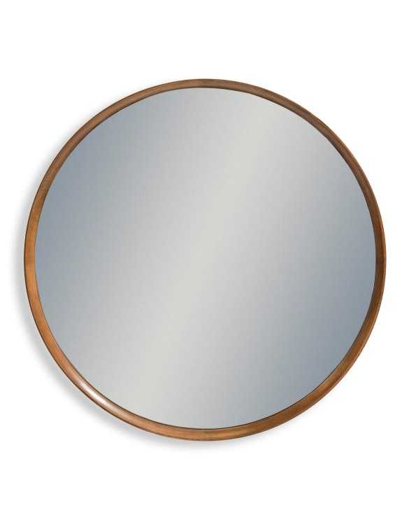 Large wooden framed round mirror for home decor