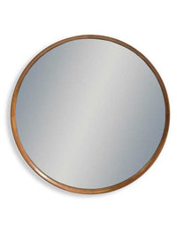 Large wooden framed round mirror for home decor