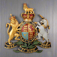 Coat of arms, large replica crest,&nbsp; great fun item to add a regal touch in a library, study, on outdoor bulidings, anywhere, a realistic size, this colouful coat of arms is the perfect gift.

H: 75 cm W: 70 cm D: 6 cm