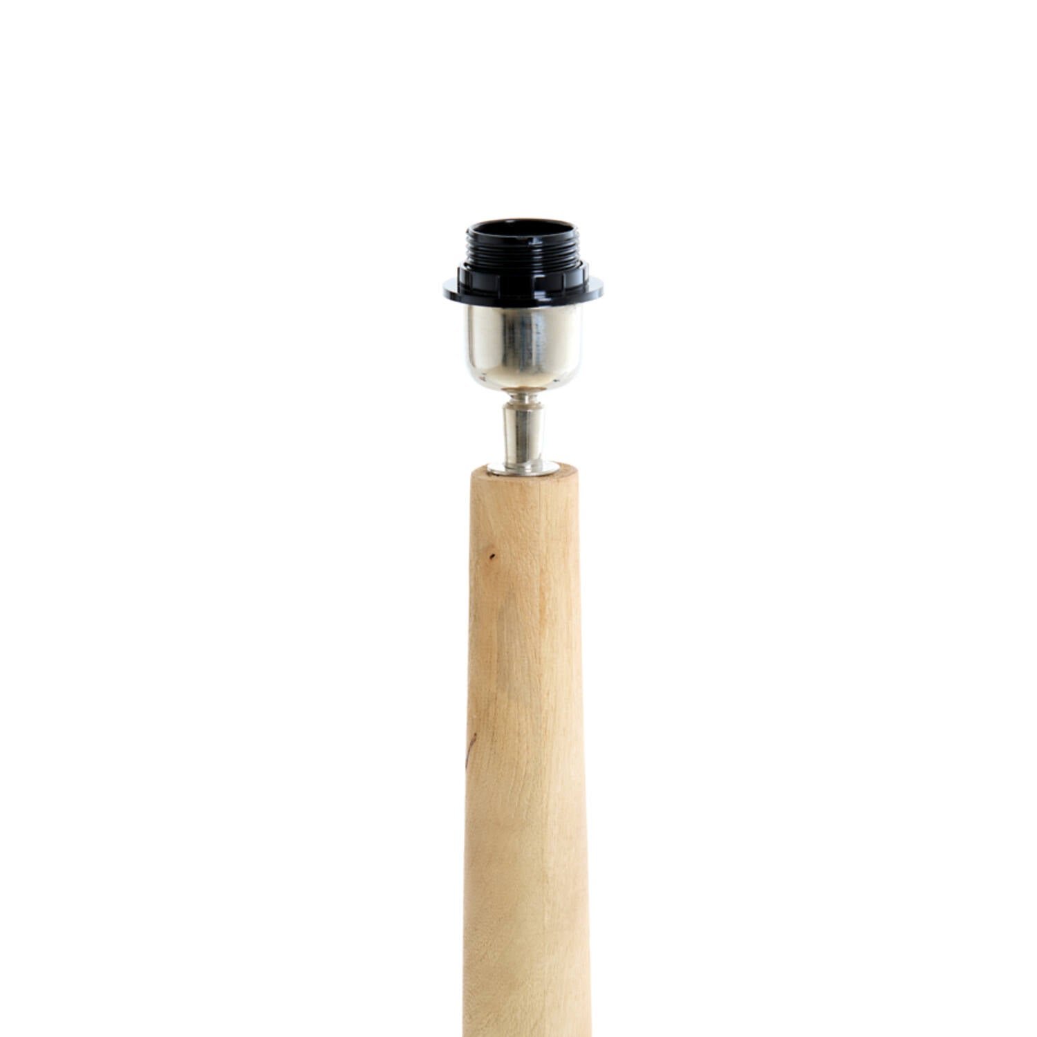 Tall natural wooden floor lamp base with a smooth tapered shape and light wood finish.