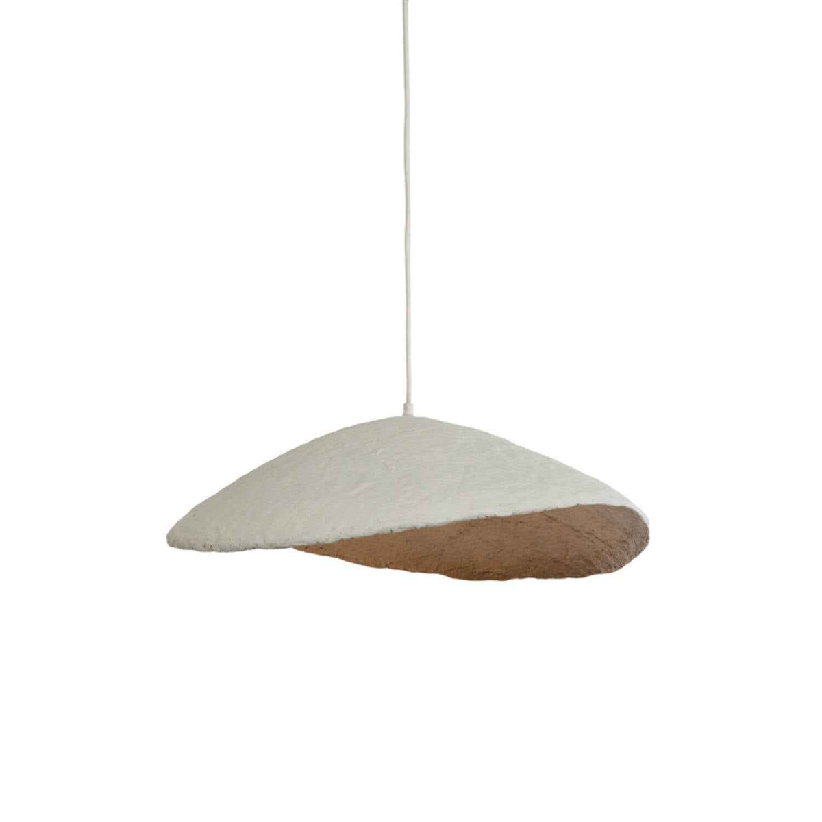 Side view of sculptural plaster wave pendant light