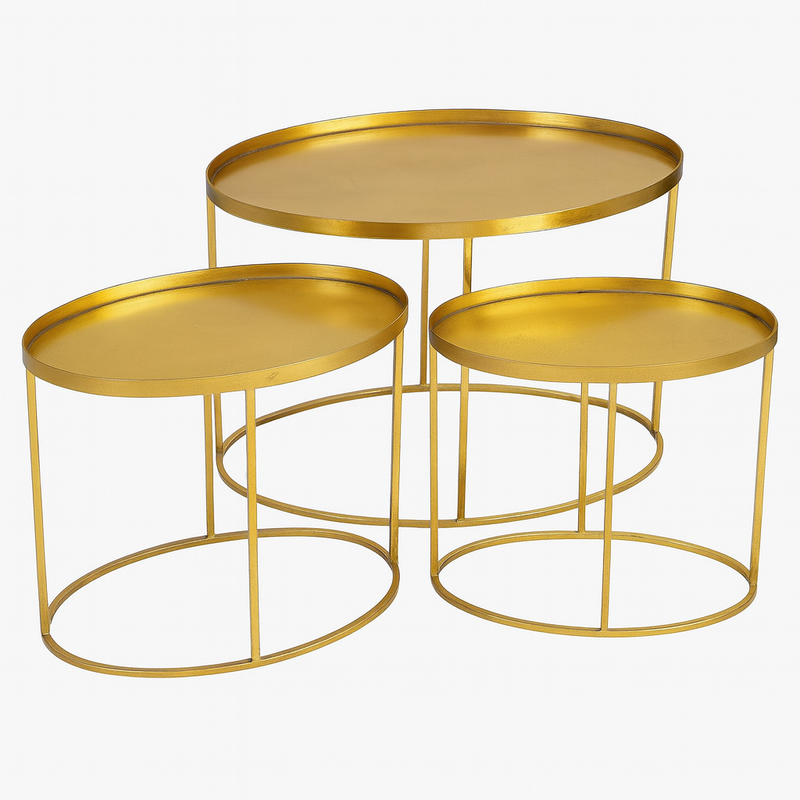 set of three gilt oval end tables for a living room or hotel foyer