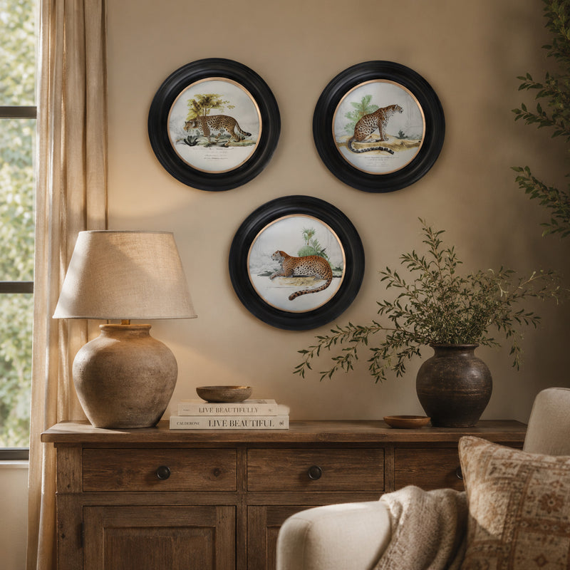 In a classic round black & gilt frames, these wall prints offer a distinctive, whether styled above a sofa, in a bedroom, hallway, or home office.