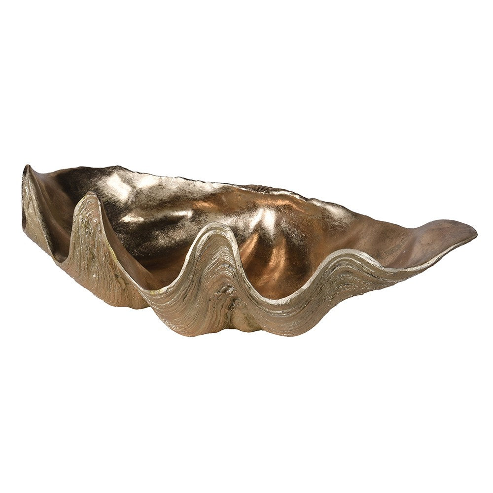 Gold resin shell bowl, stunning accessory for a bathroom or any room that needs a touch of gilt glamour.
