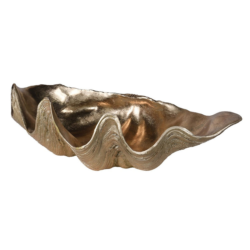 Gold resin shell bowl, stunning accessory for a bathroom or any room that needs a touch of gilt glamour.
