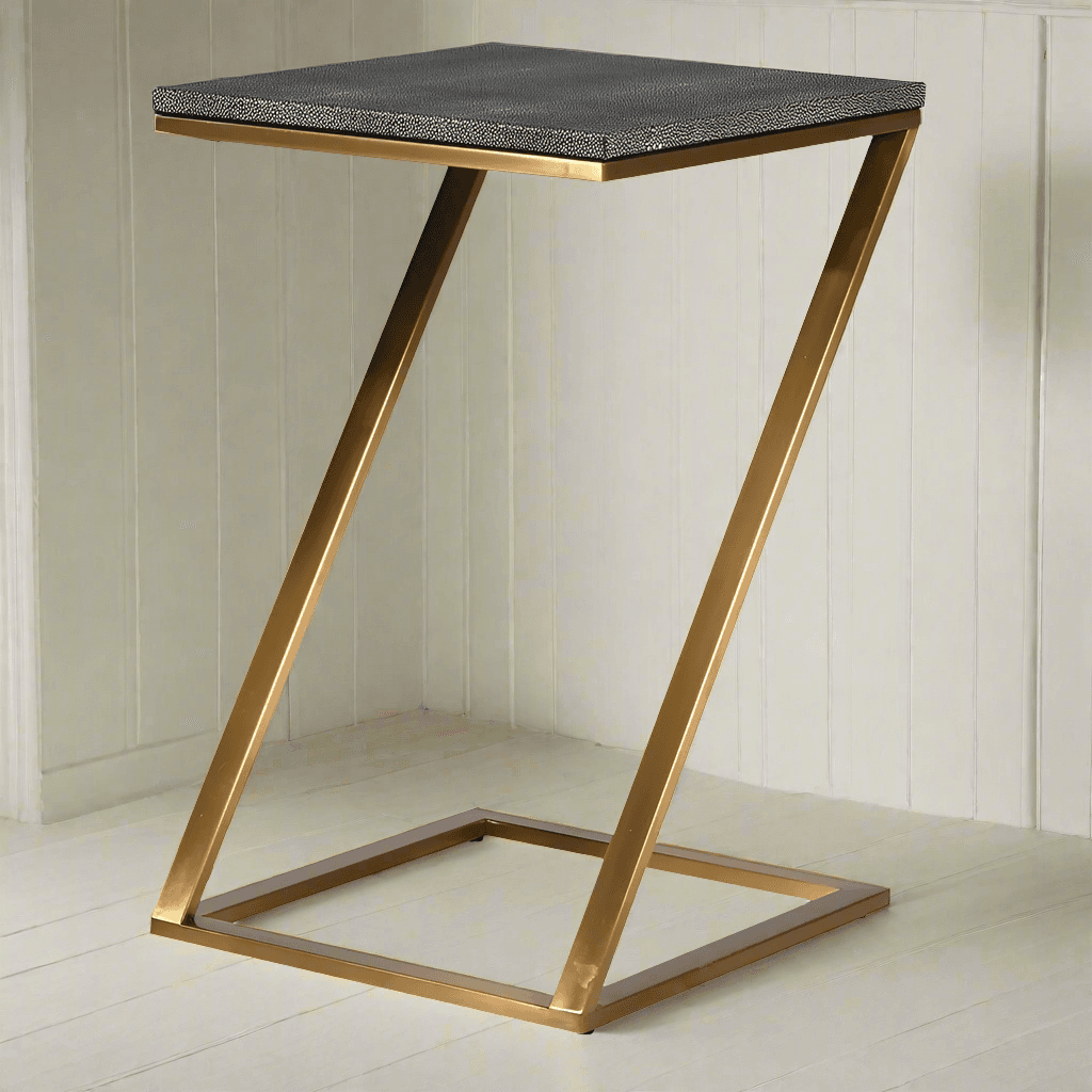 Faux shagreen covered side table, the green top contrasting beautifully with the brushed gilt legs in a 'Z' shape. Adding a luxurious feel to any room. 